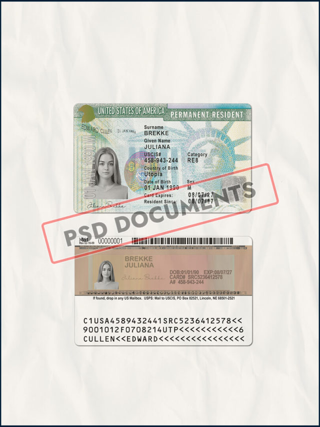 Usa Permanent Resident Card Template V Psd Documents