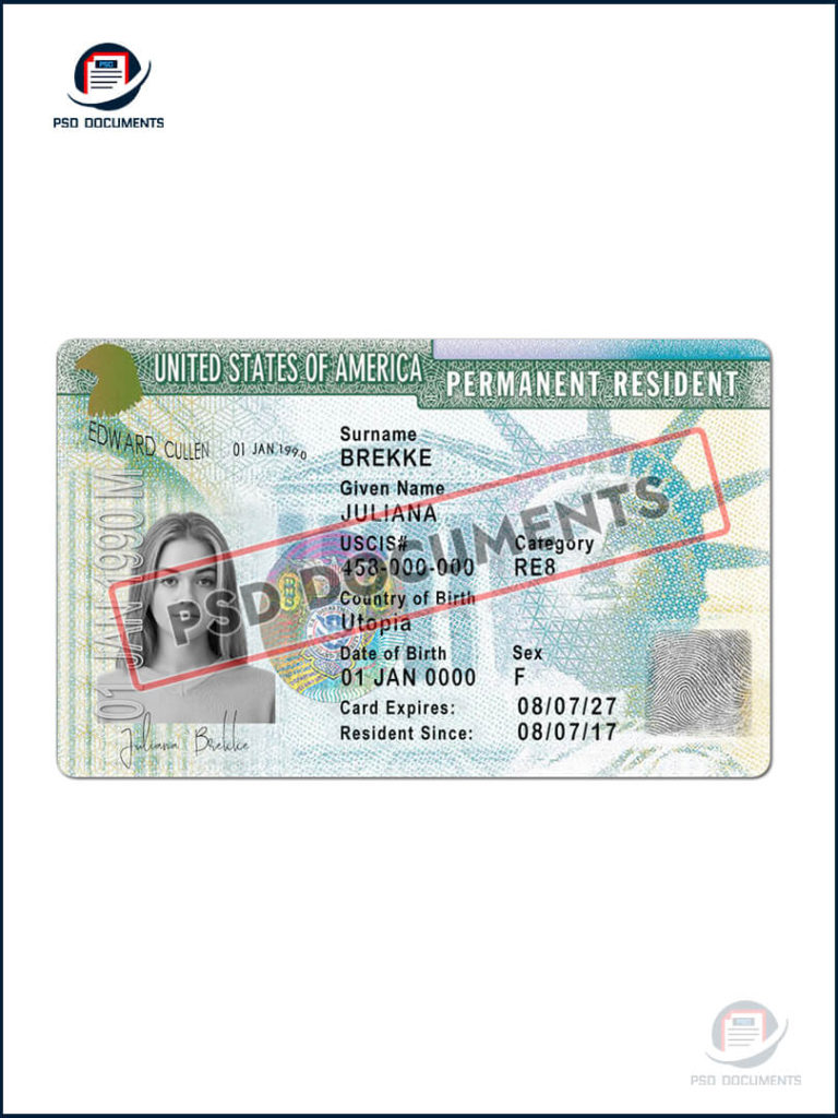 Usa Permanent Resident Card Template V Psd Documents