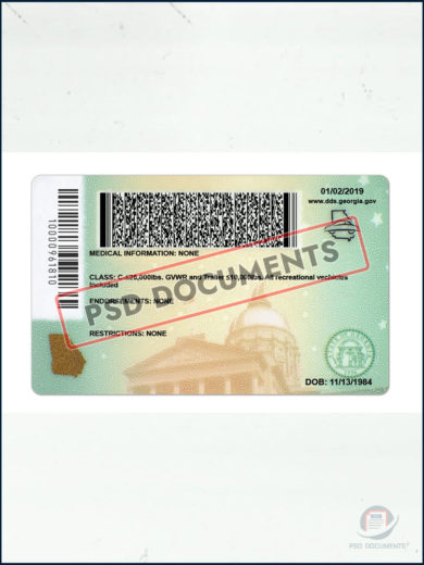 PsdDocuments Georgia Drivers License PSD Back 2