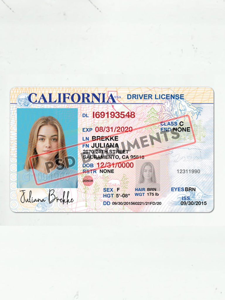 California Driving License Template (V2) | PSD Documents