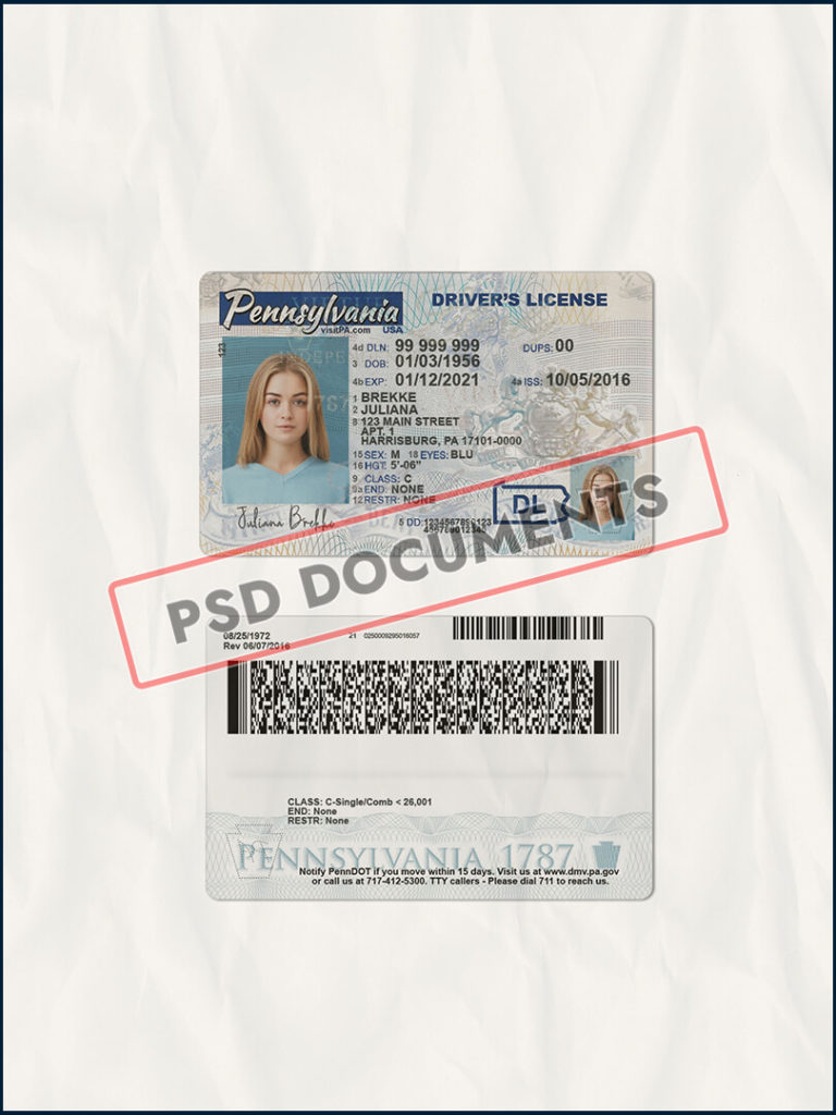 Pennsylvania Driver License PSD Template | PSD Documents