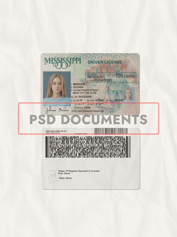 Mississippi Driver License Template | PSD Documents