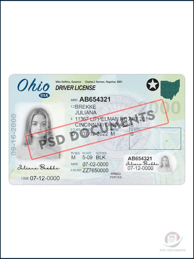 Ohio Driver License PSD Template | PSD Documents