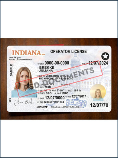 Indiana Driver License PSD Template F