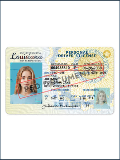 Louisiana Driver License PSD Template F