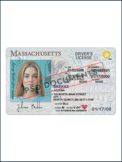 Massachusetts Driver License PSD Template F