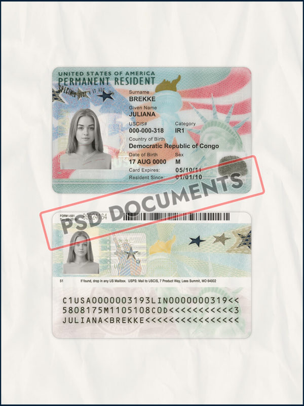 US Permanent Resident Card Template NEW PSD Documents