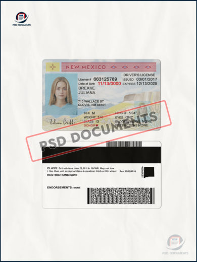 New Mexico Driver License PSD Template – Psd Documents