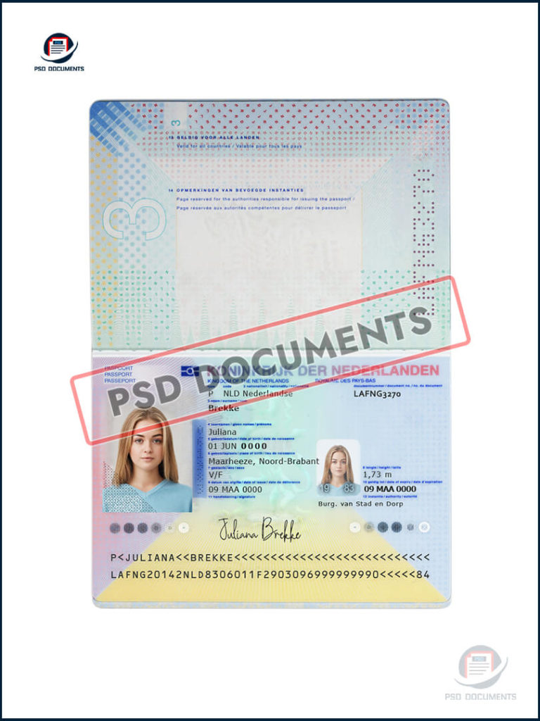 Netherland Passport Dutch Psd Documents