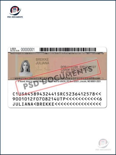 USA Permanent Resident Card PSD Psd Documents b