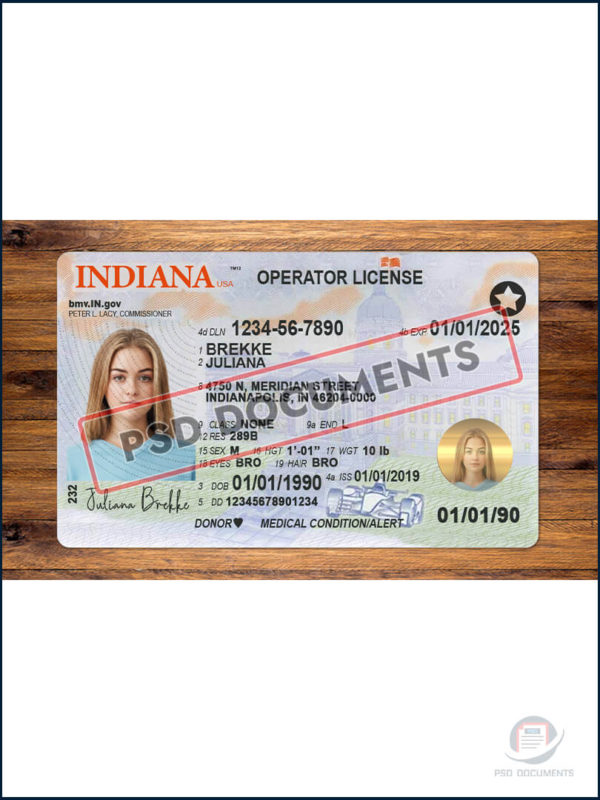 Indiana Driver License PSD Template (V2) | PSD Documents