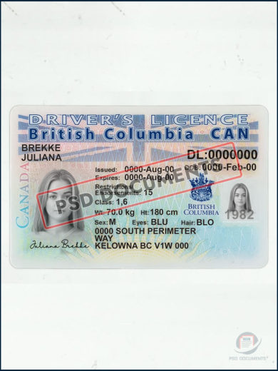 PsdDocuments – British Columbia Can – Driver License PSD Template1