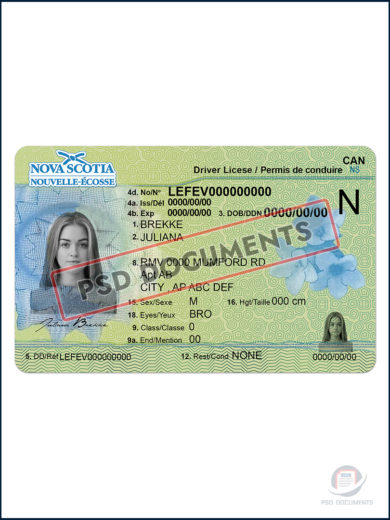 PsdDocuments – Canada Nova Scotia Driving License Template PSD V21