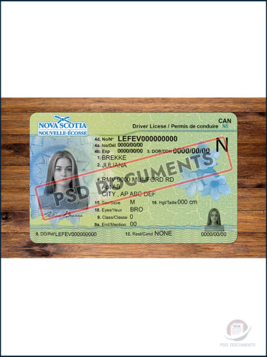 PsdDocuments Canada Nova Scotia Driving License Template PSD V23