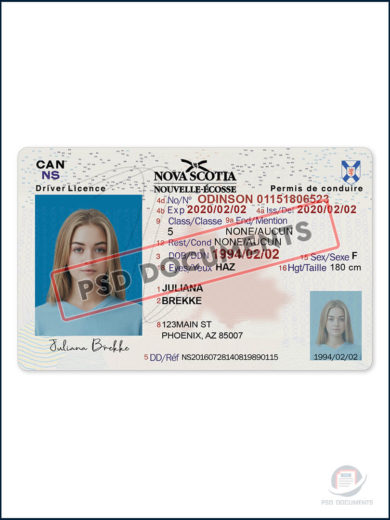 PsdDocuments – Nova Scotia (NS) Drivers License Template PSD1