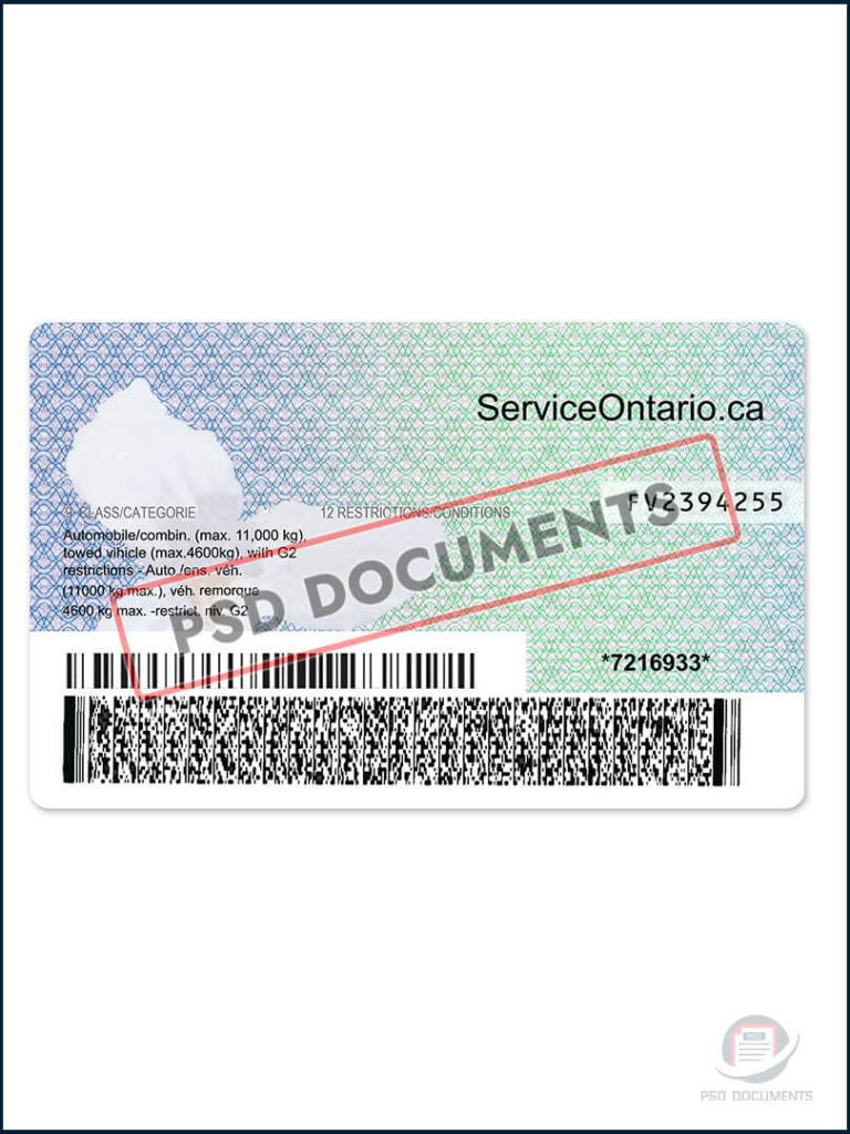 Ontario Driver License PSD Template (V2) | PSD Documents