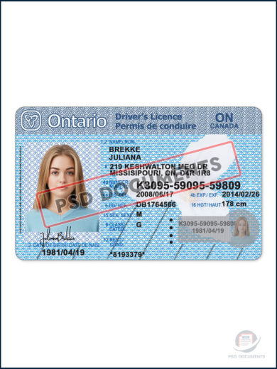 PsdDocuments – Ontario Driver License PSD Template2