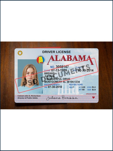 Alabama Driving License PSD Template front