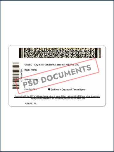 Connecticut drivers license Template back