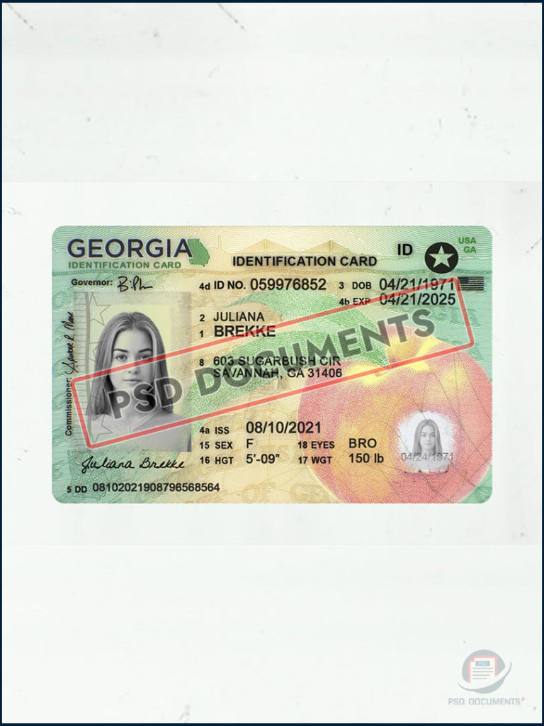 Georgia Identification Card Template | PSD Documents