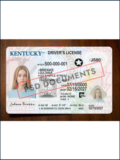 Kentucky Driver s License PSD Template F