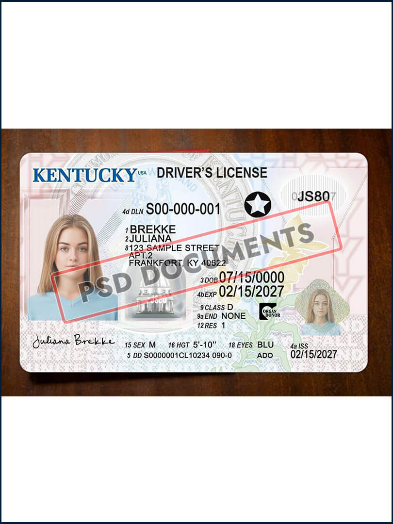 Kentucky Driver s License PSD Template F