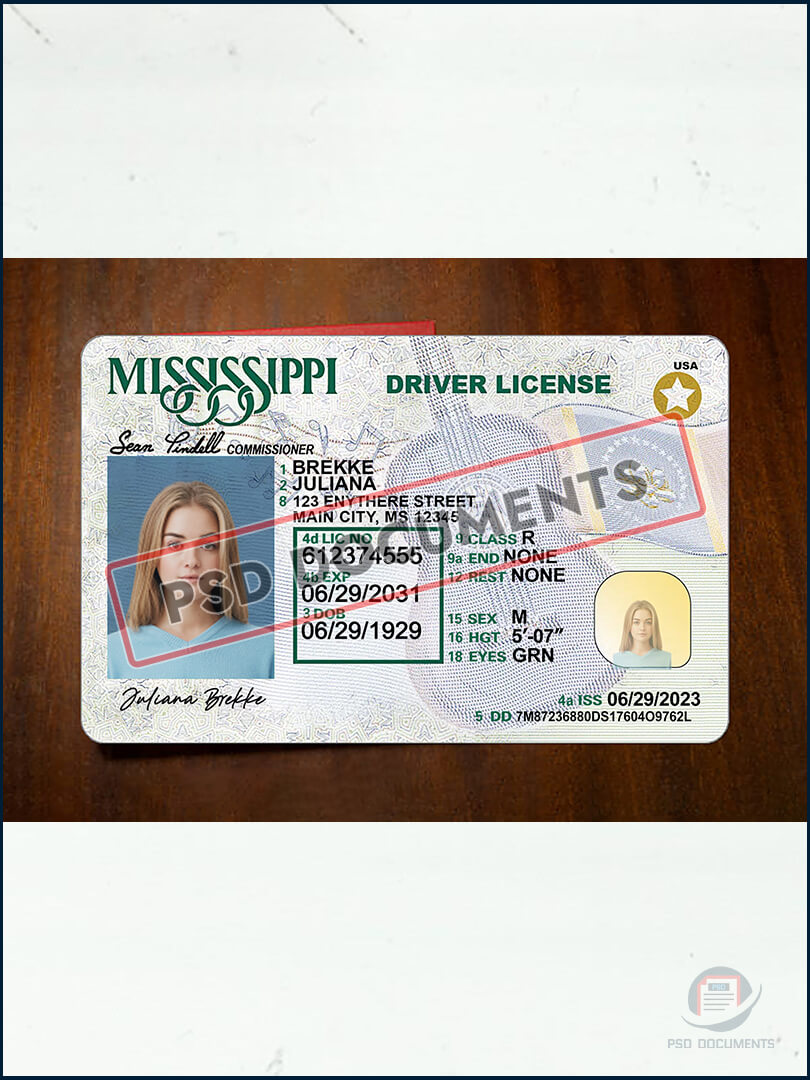 PsdDocuments Mississippi Driver License new Template V2 4