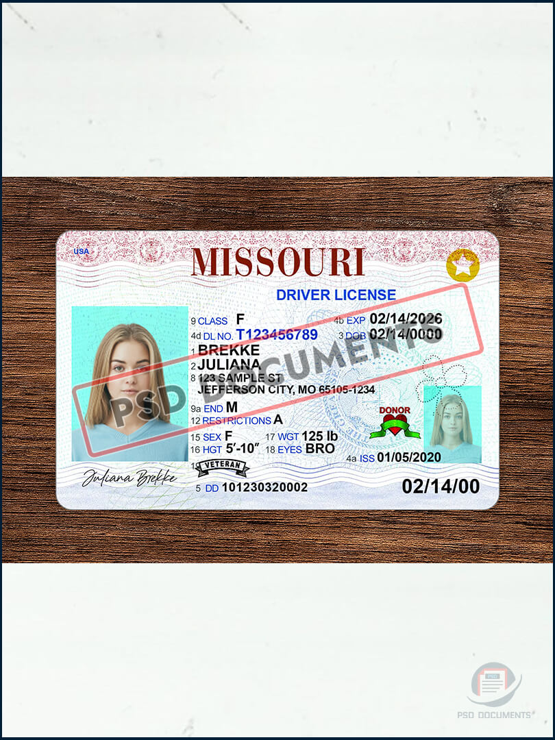 PsdDocuments Missouri Driving License PSD Template New V2 5