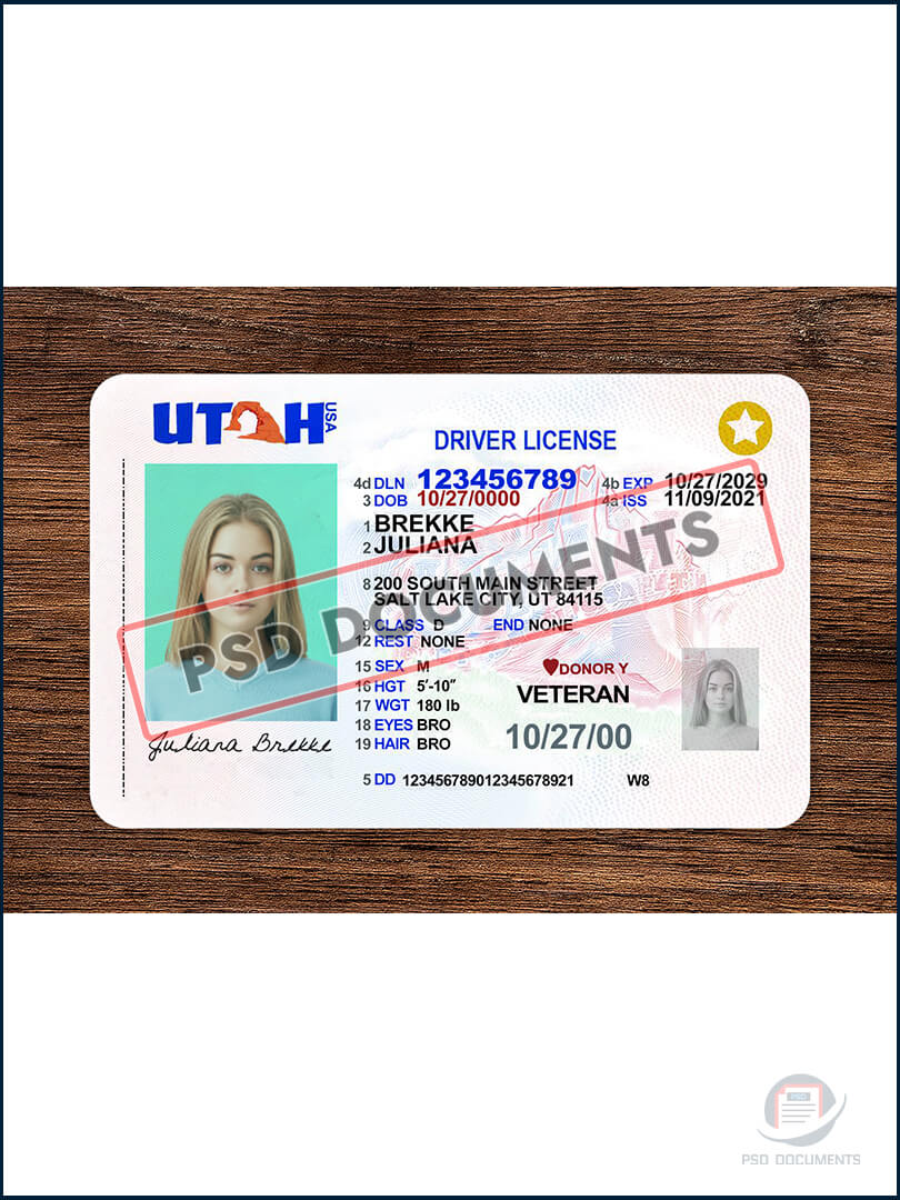 PsdDocuments Utah Driver License Template New V2 5